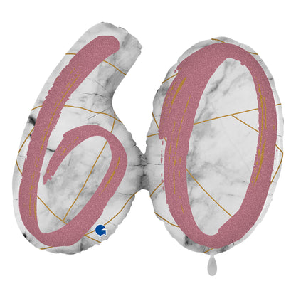 1 Ballon XL - Marble Mate Chiffres 60 Or Rose