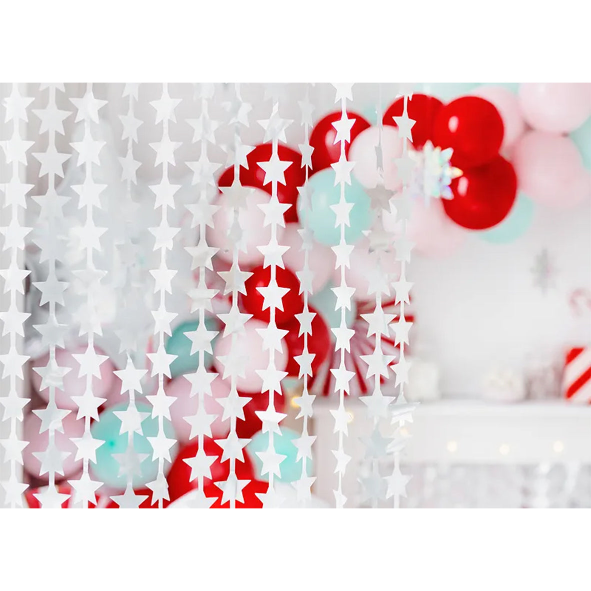1 Glittergordijn - 2,5m - Silver Stars