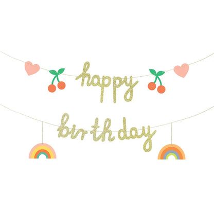 1 Guirlande de banderoles - Joyeux Anniversaire Cerise & Arc-en-ciel