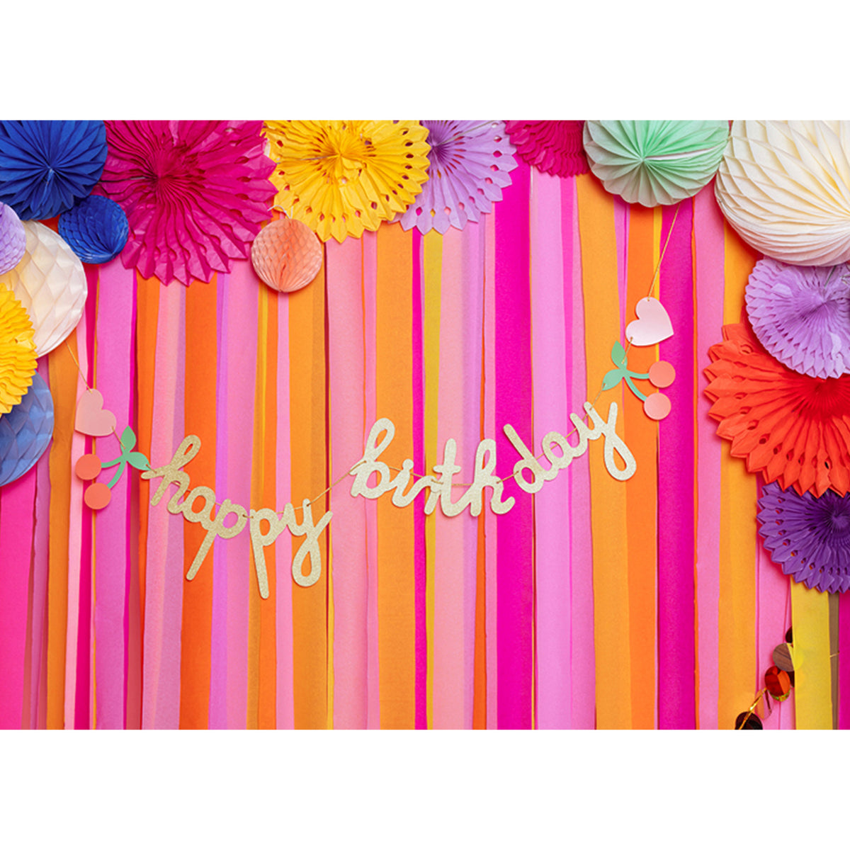 1 Guirlande de banderoles - Joyeux Anniversaire Cerise & Arc-en-ciel