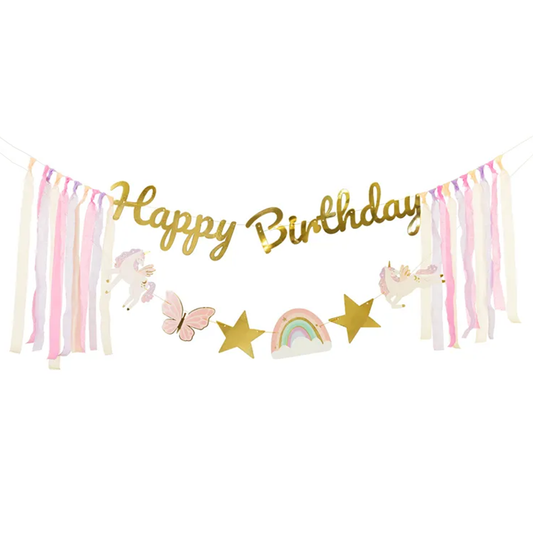 1 Banner-Girlande - Happy Birthday Einhorn