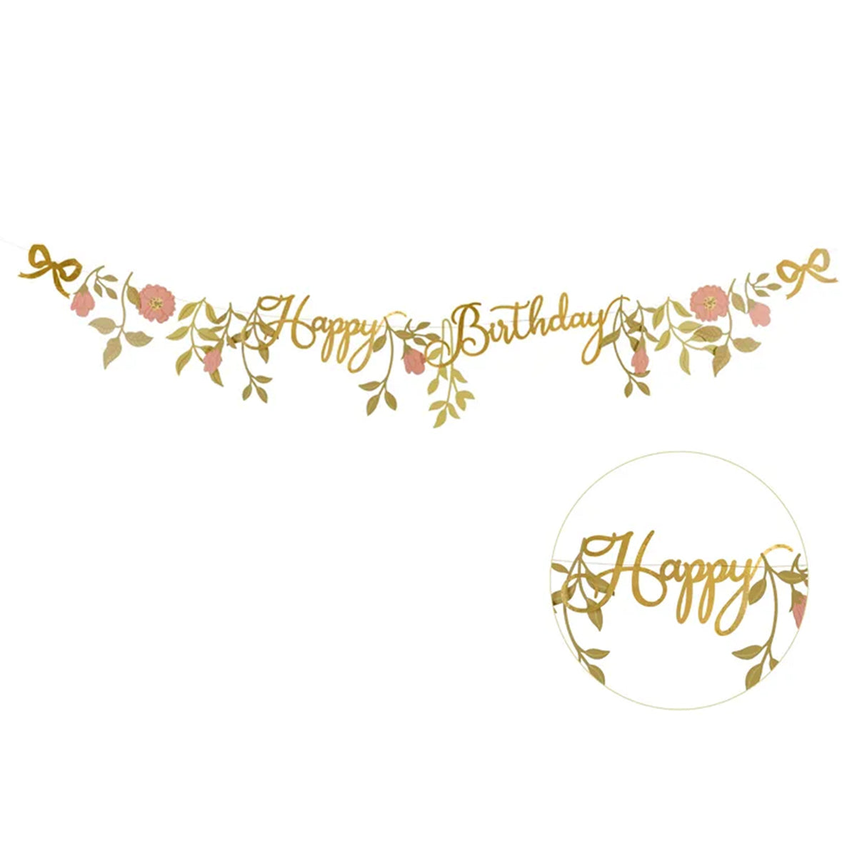 1 guirlande de bannière - Joyeux Anniversaire Fleurs Rose et Or