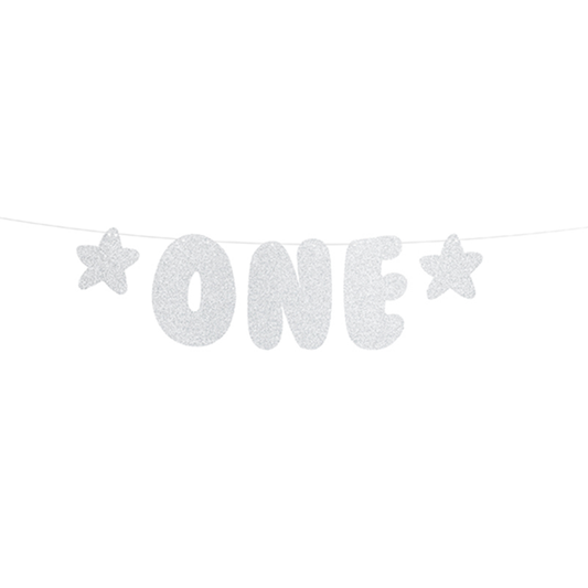 1 guirlande de bannière - First Birthday - argent pailleté