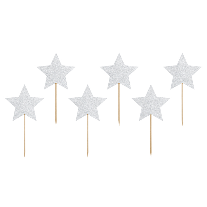 6 Cake Topper - Étoiles - Argenté