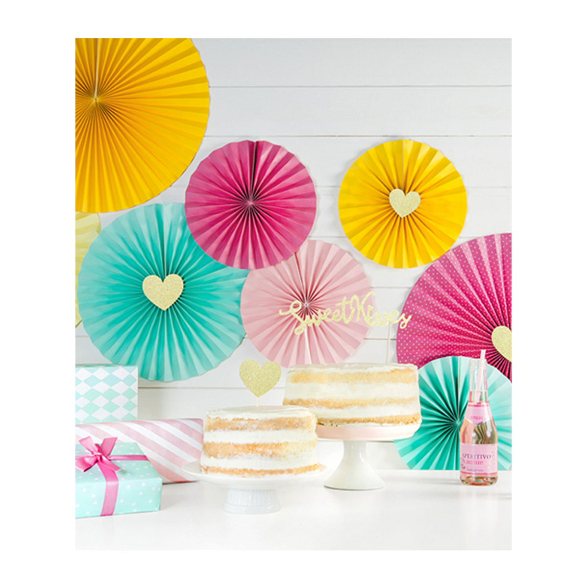 6 pics de gâteau - Cœurs Pailletés Dorés