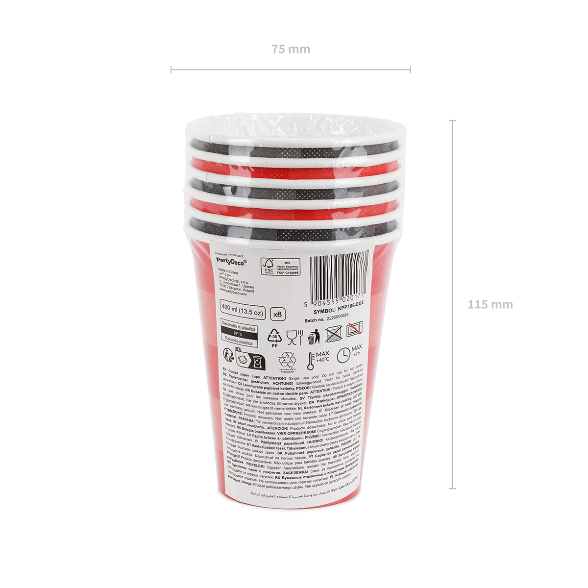 6 Papieren bekers - Geruit - 400ml