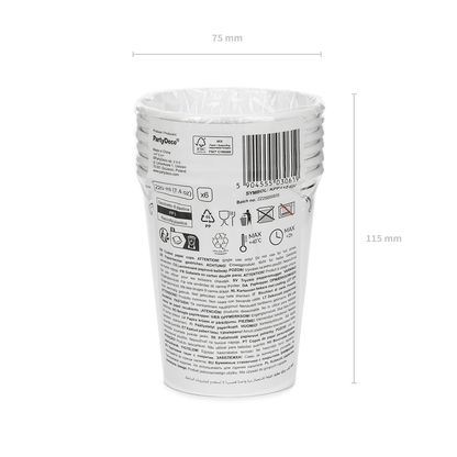 6 kartonnen bekers - Ornament Wit - 220ml