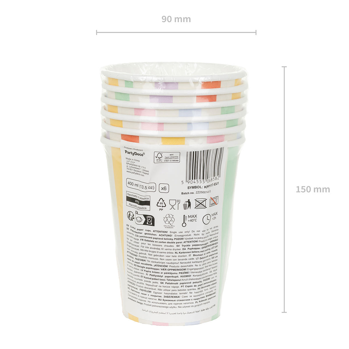 6 gobelets en carton - Rayures