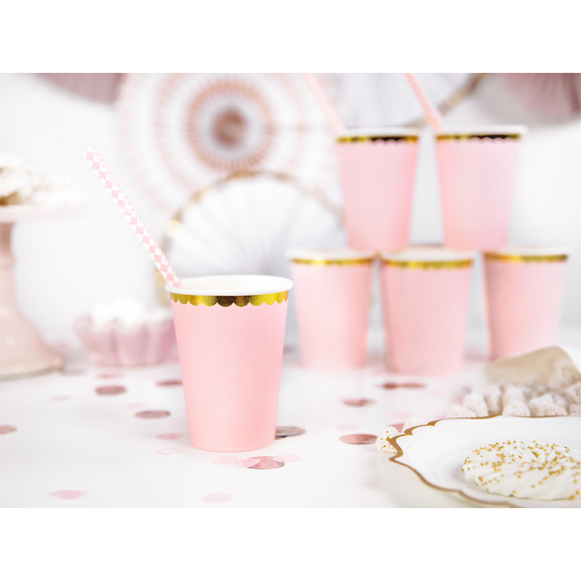 6 gobelets en carton Tendance - 220ml - Rose Pastel