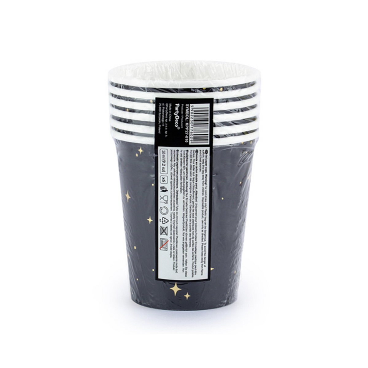 6 Gobelets en carton Tendance - 260ml - Stars Black