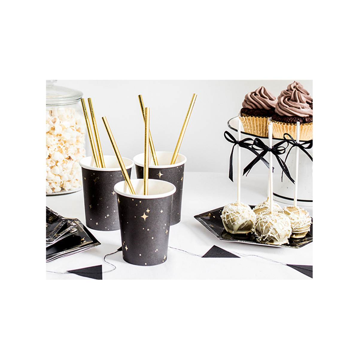 6 Gobelets en carton Tendance - 260ml - Stars Black