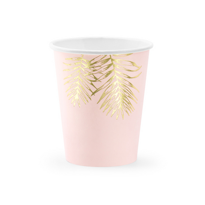 6 Papieren bekers Trend - 220 ml - Roze palmbladeren