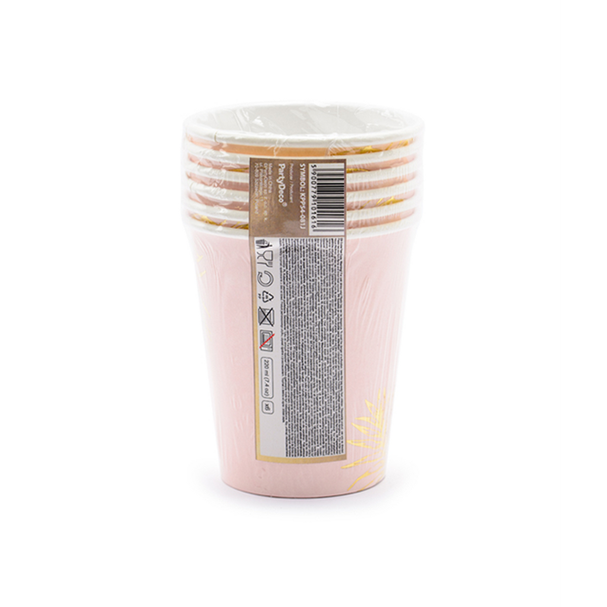 6 Papieren bekers Trend - 220 ml - Roze palmbladeren