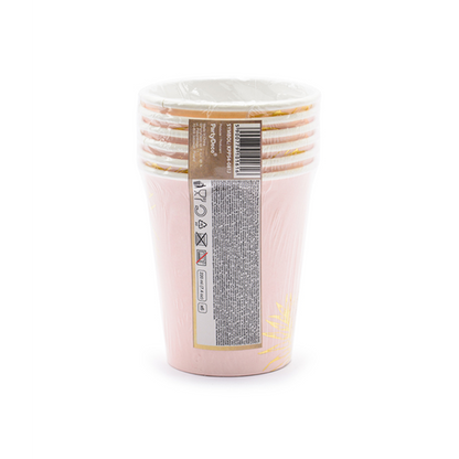 6 Papieren bekers Trend - 220 ml - Roze palmbladeren