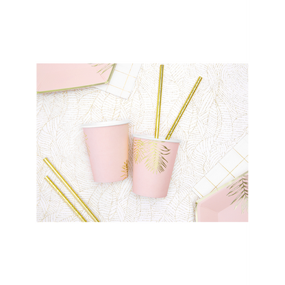 6 Papieren bekers Trend - 220 ml - Roze palmbladeren