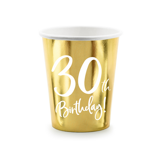 6 papieren bekers Trend - 220 ml - 30e Verjaardag