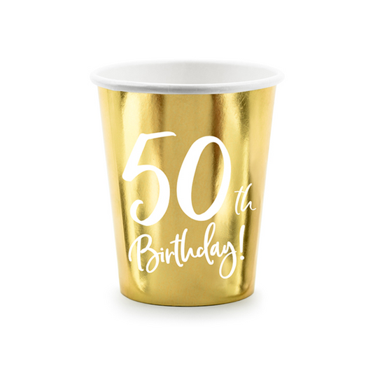6 Papieren bekers Trend - 220ml - 50ste Verjaardag