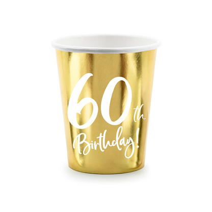 6 gobelets en carton Tendance - 220ml - 60 ans