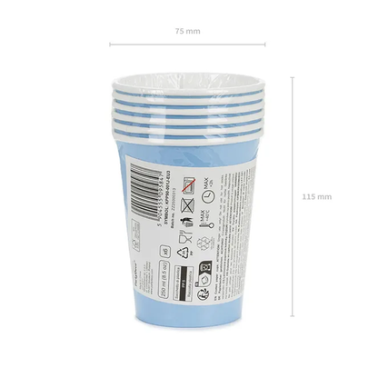 6 gobelets en carton - Bleu clair - 250 ml