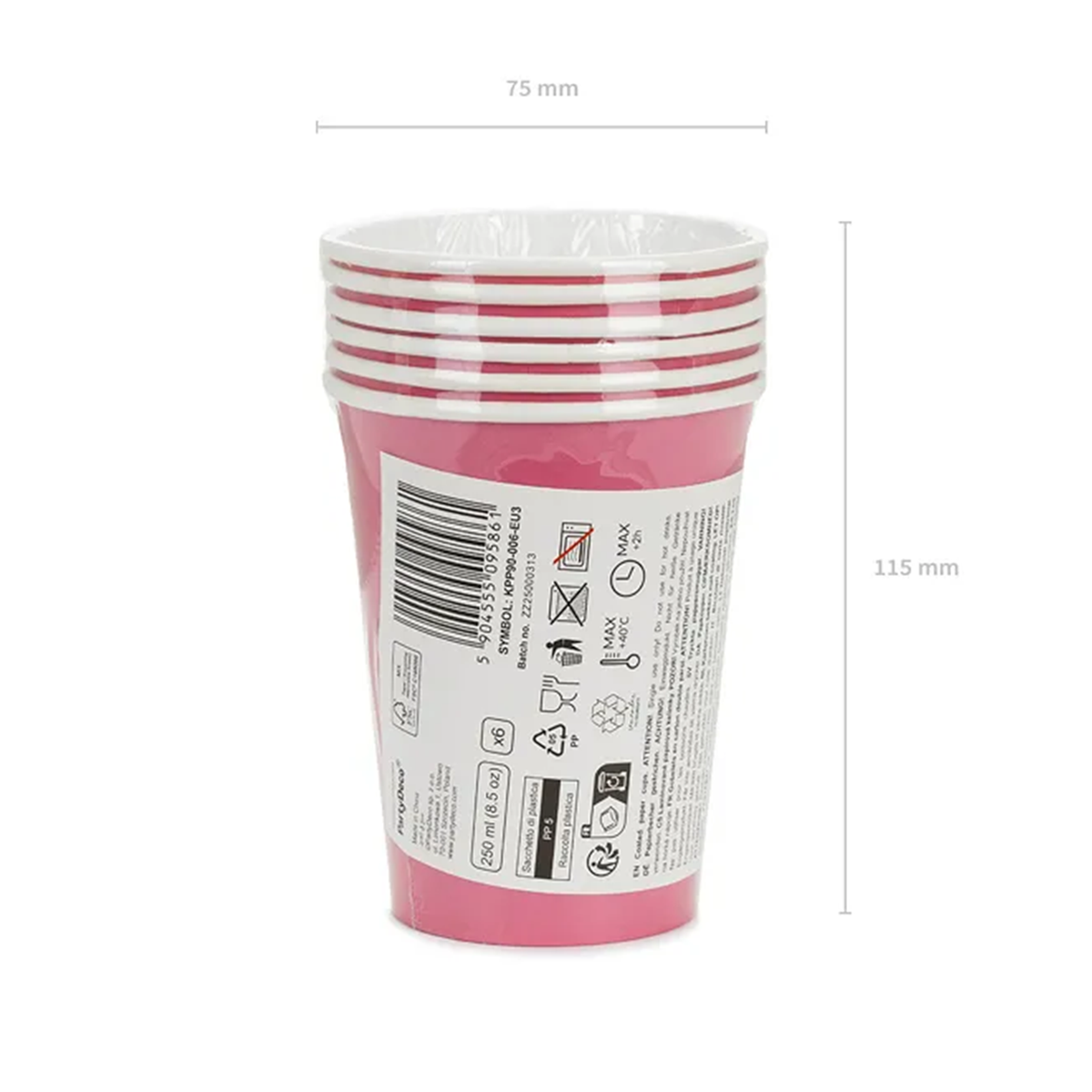 6 gobelets en carton - Rose foncé - 250 ml