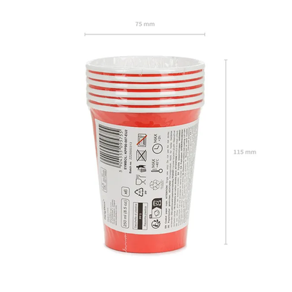 6 gobelets en carton - Rouges - 250ml