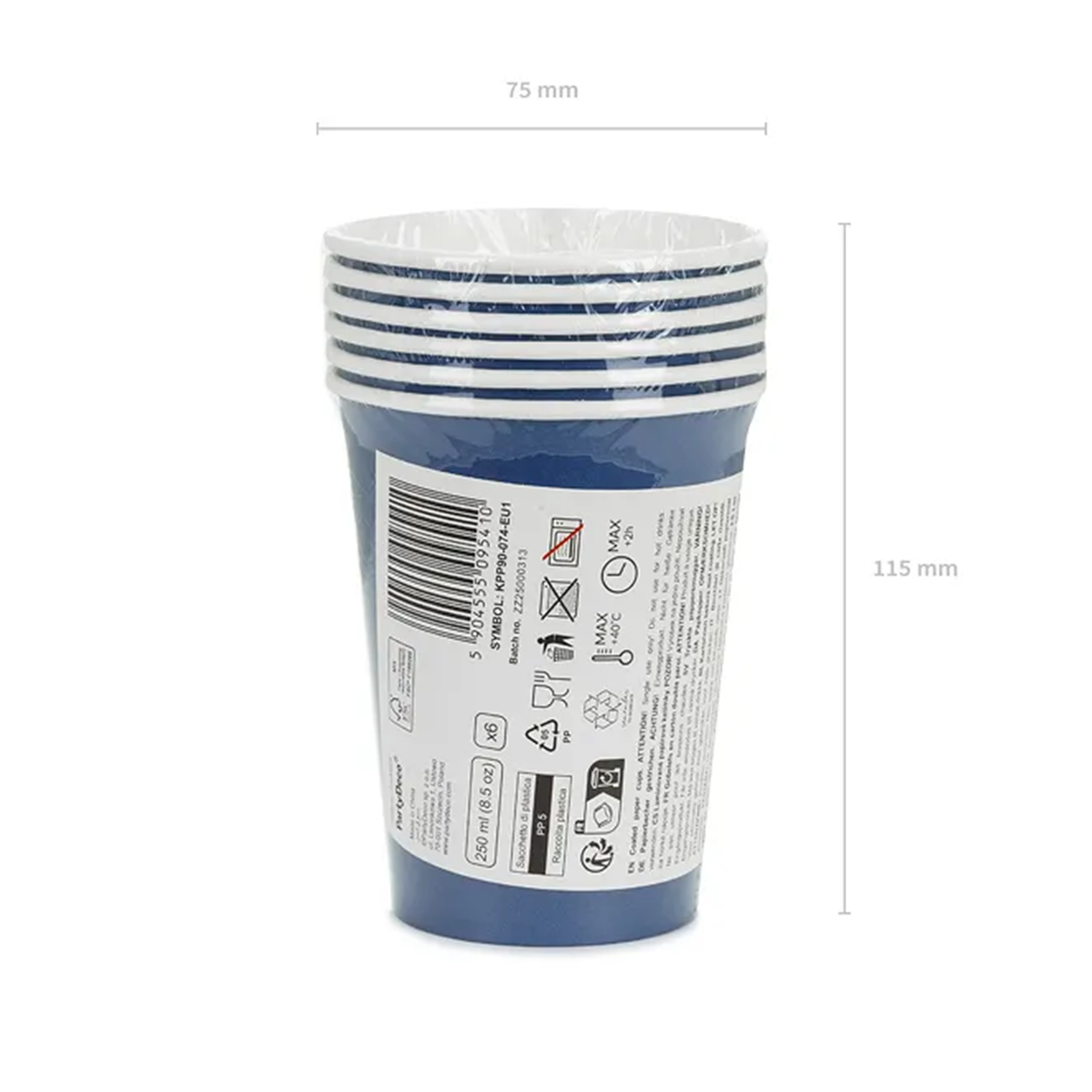 6 gobelets en carton - Bleu foncé - 250ml