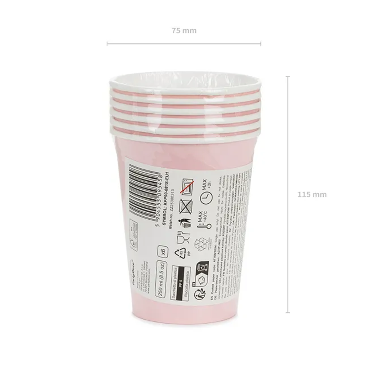 6 papieren bekers - Lichtroze - 250ml