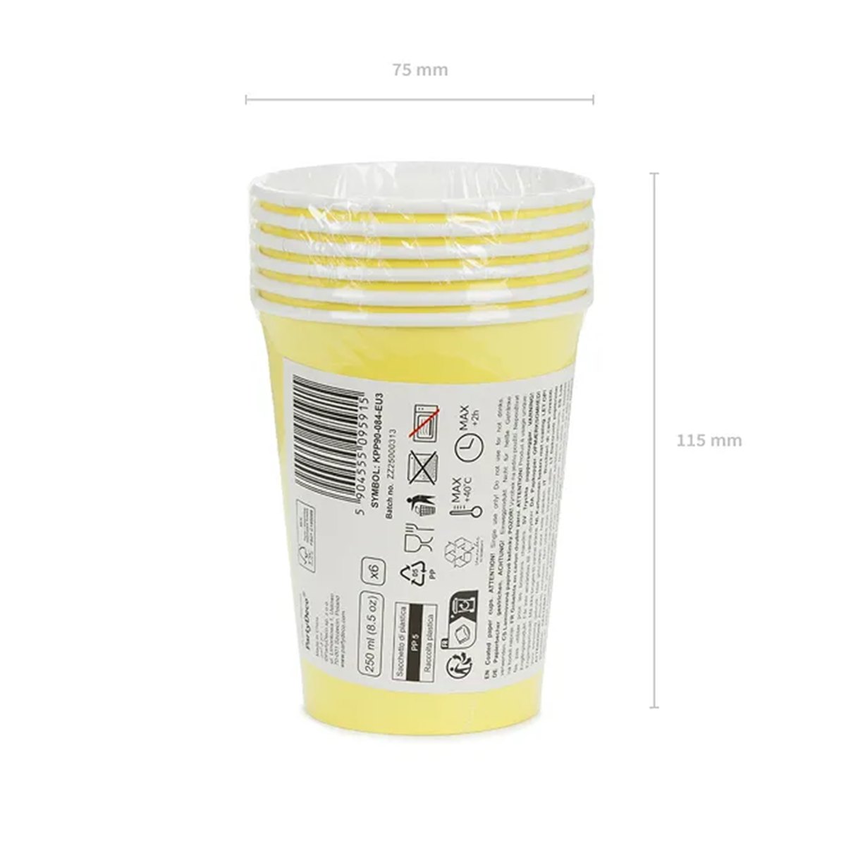 6 gobelets en carton - Jaune - 250ml