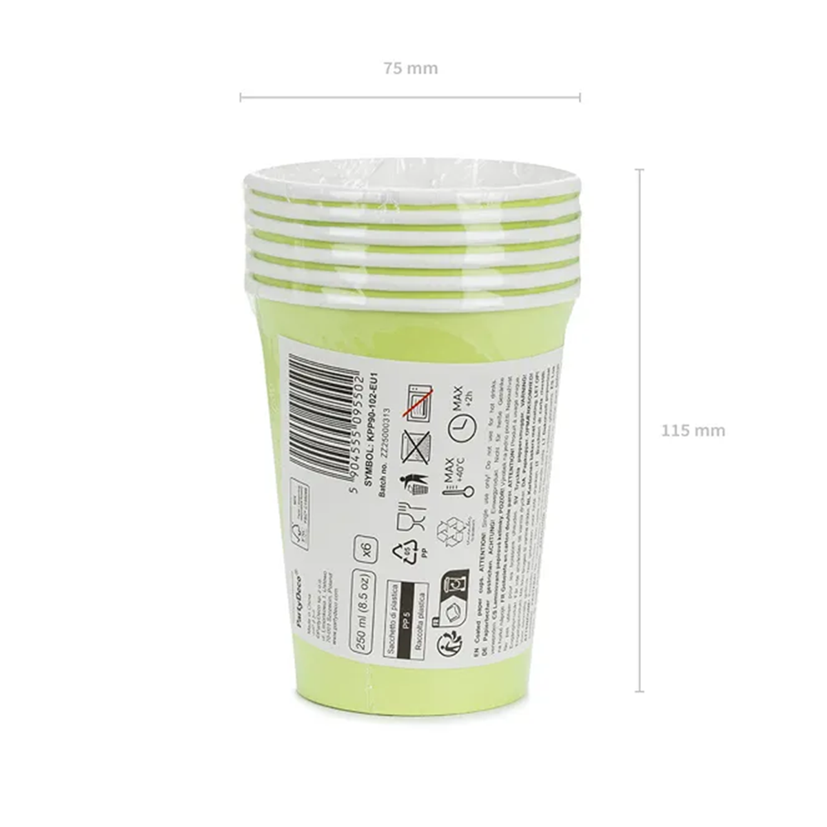 6 gobelets en carton - Vert clair - 250ml
