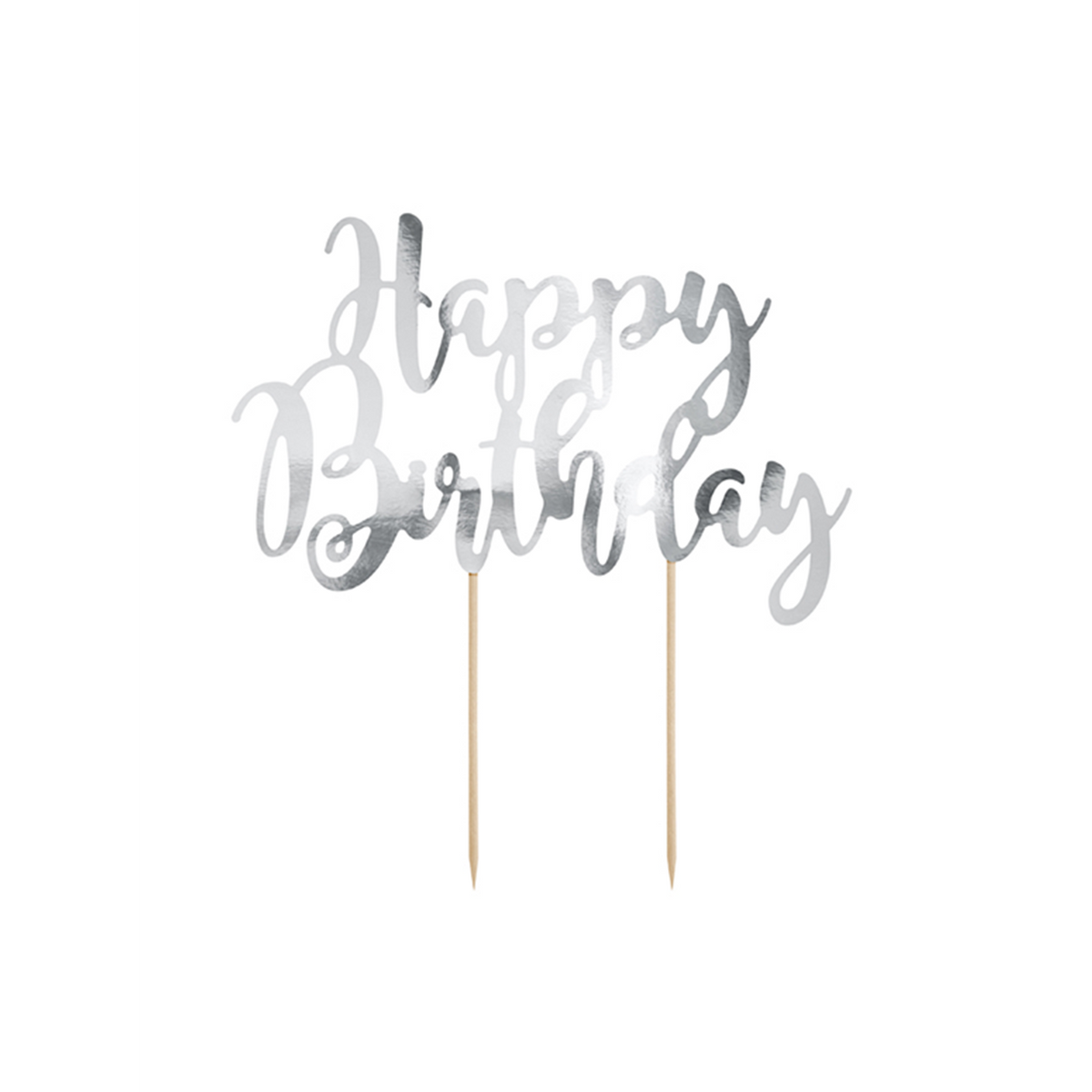 1 Cake Topper - Happy Birthday - Argent