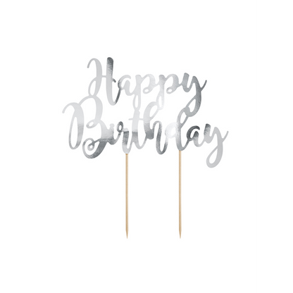 1 Cake Topper - Happy Birthday - Argent