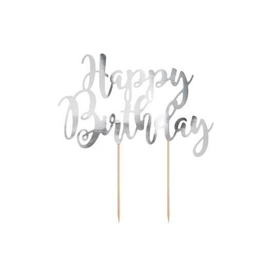 1 Cake Topper - Happy Birthday - Argent