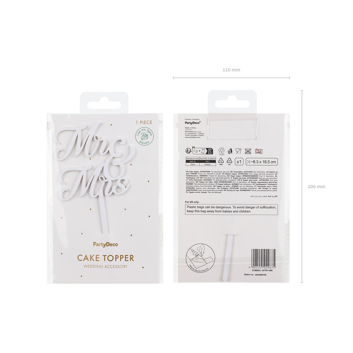 1 Acryl Taart Topper - MR & MRS - Wit
