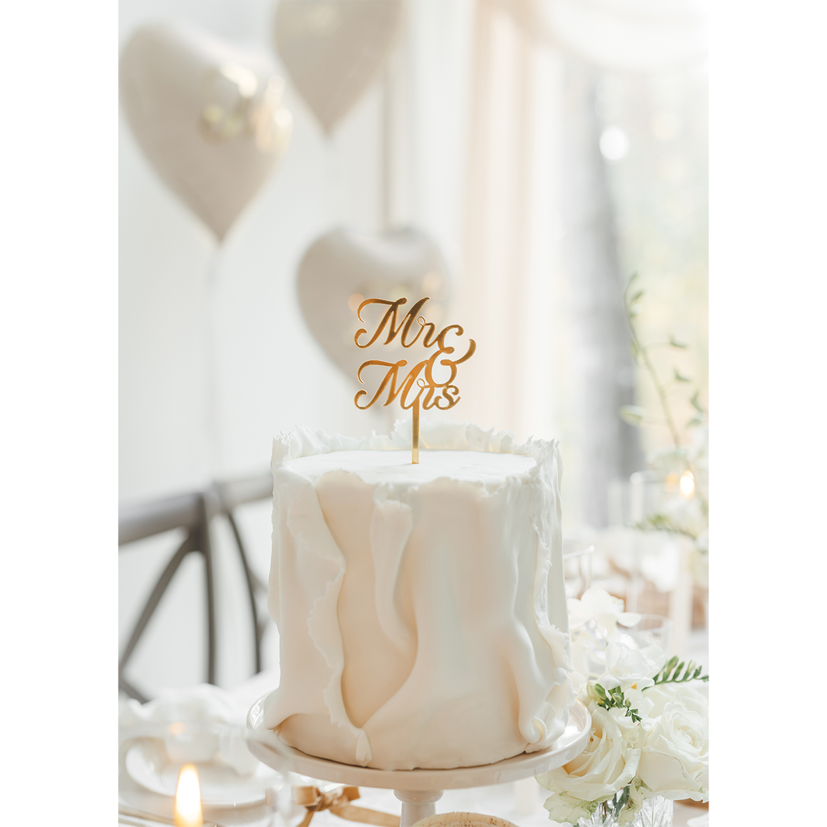 1 Acryltaarttopper - MR & MRS - Goud