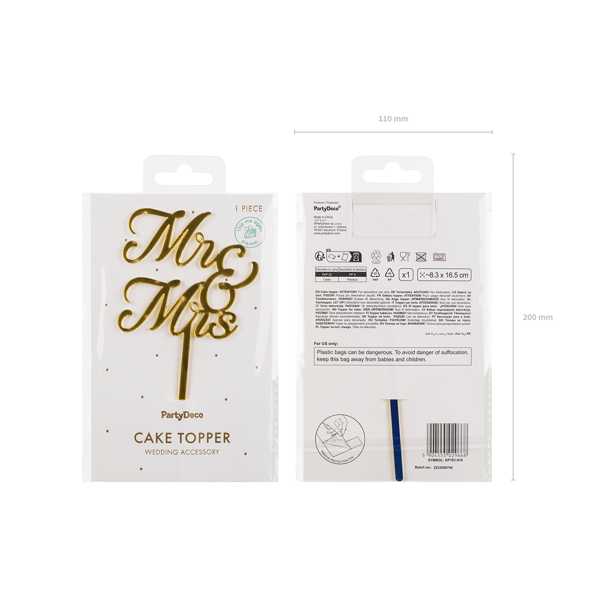 1 Acryltaarttopper - MR & MRS - Goud