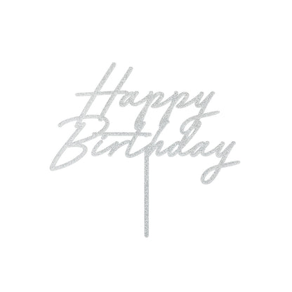 1 Cake Topper - Joyeux Anniversaire - Paillettes Argentées