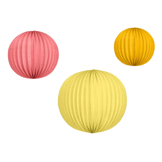 3 lanternes en papier - orange, rose, jaune