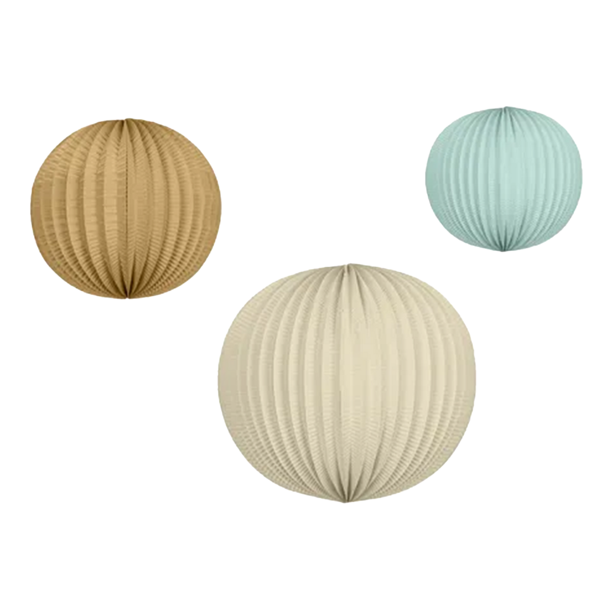 3 lanternes en papier - Bleu clair, marron, crème