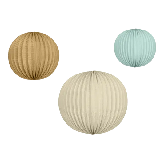 3 lanternes en papier - Bleu clair, marron, crème