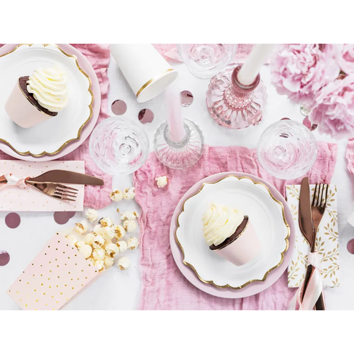 6 Boîtes à pop-corn - Rose clair - À pois