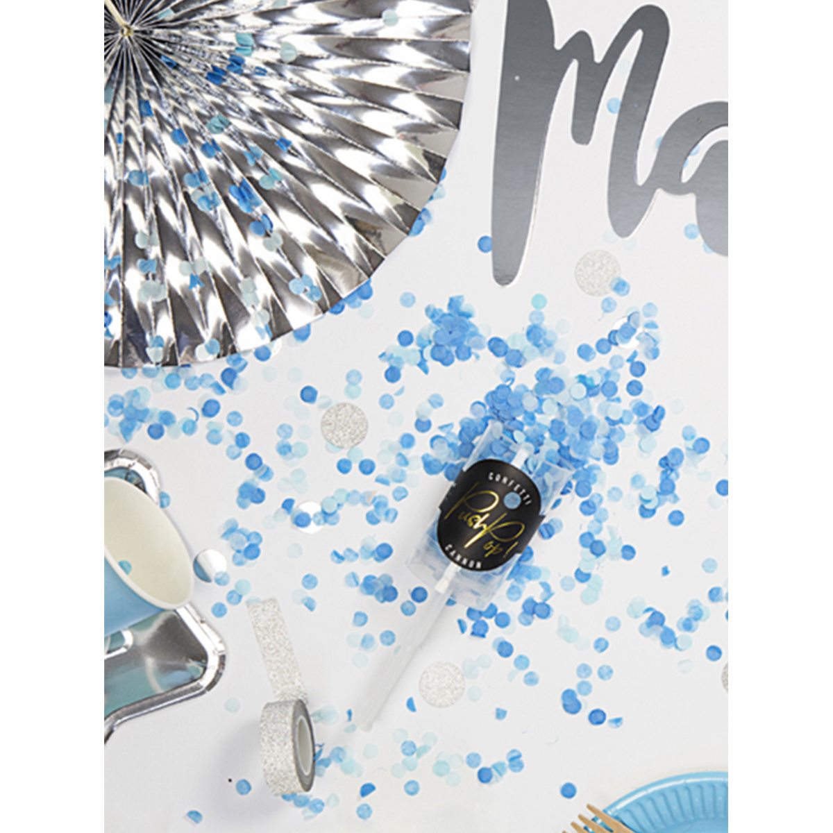 1 Konfetti Push Pop - Blauw & Mint