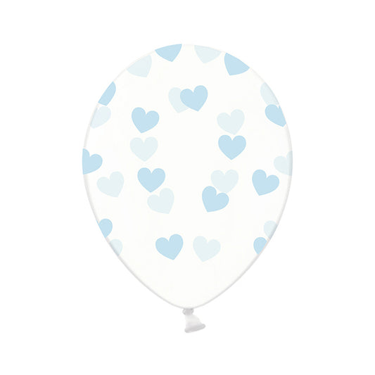 6 Motivballonnen Clear - Ø 30cm - Harten - Lichtblauw