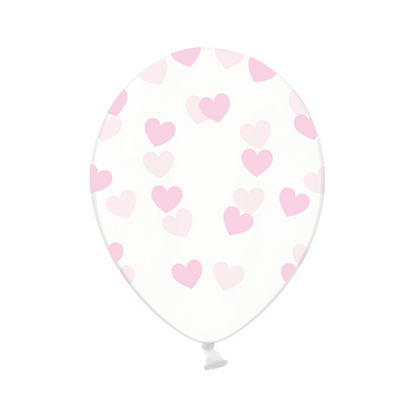 6 Motivballonnen Transparant - Ø 30cm - Harten - Roze
