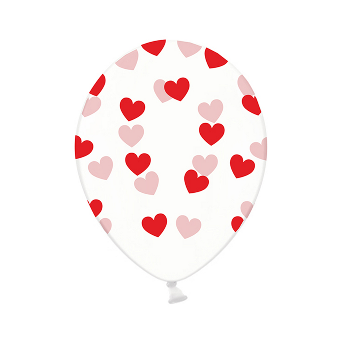 6 Ballons à motifs transparents - Ø 30cm - Cœurs - Rouge