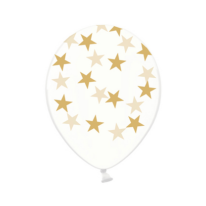 6 ballons imprimés transparents - Ø 30cm - Étoiles - Doré