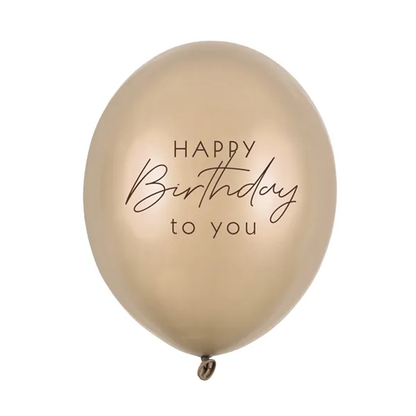 6 motiefballonnen - Ø 30 cm - Happy Birthday to you - metallic koudgoud