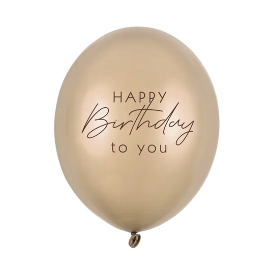 6 motiefballonnen - Ø 30 cm - Happy Birthday to you - metallic koudgoud