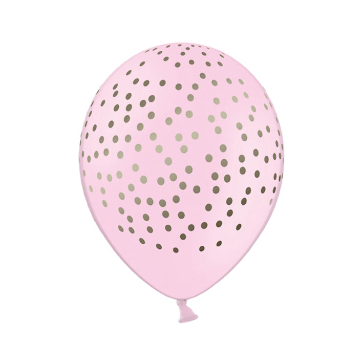 6 ballons à motifs - Ø 30cm - À pois - Rose et or