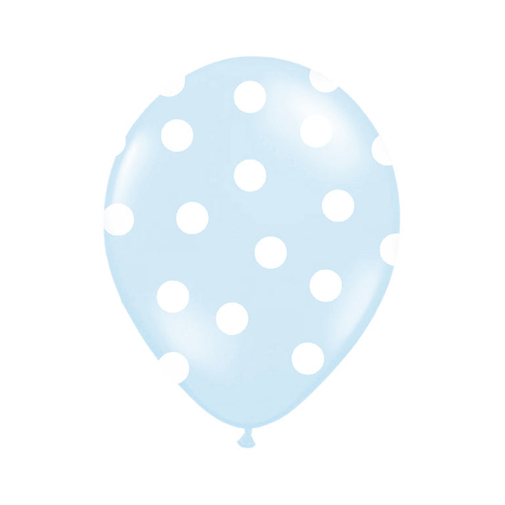 6 Ballons à motifs - Ø 30cm - À pois - Bleu clair & Blanc