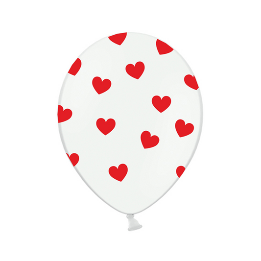 6 ballons à motifs - Ø 30cm - Cœurs Rouges